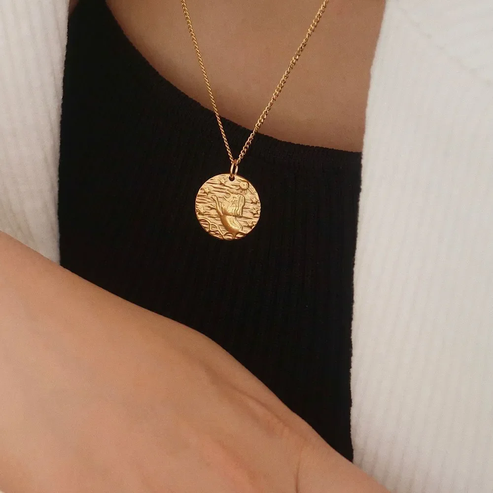 18K Gold Plated Leo Lion Coin Tag Necklace
