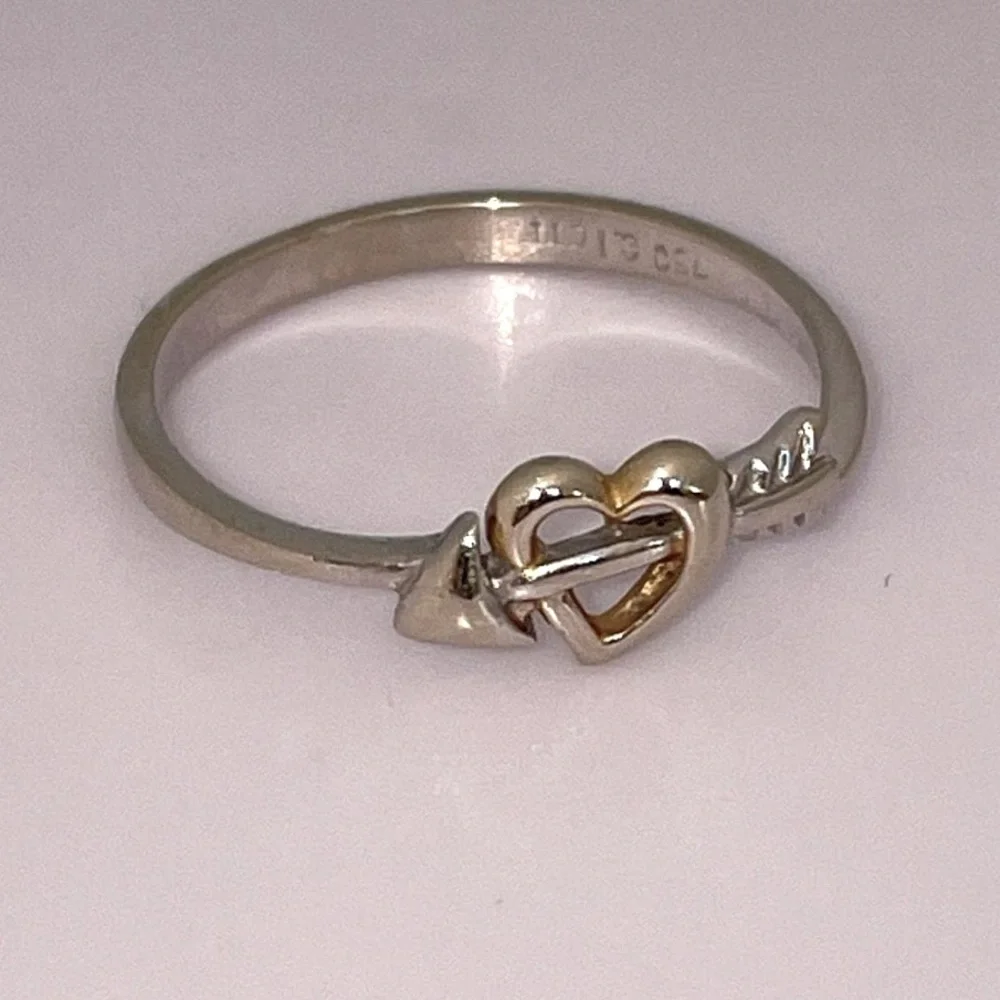 Solid Stamped 750 18K (not 14K) White Yellow Gold Arrow Heart Ring Dainty Cupid
