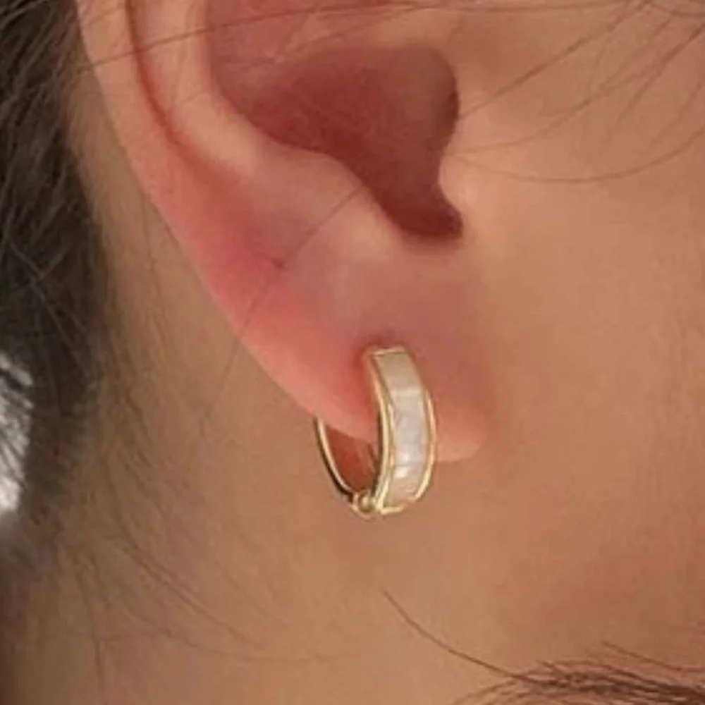 Minimalist Gold and White Hoop Earrings