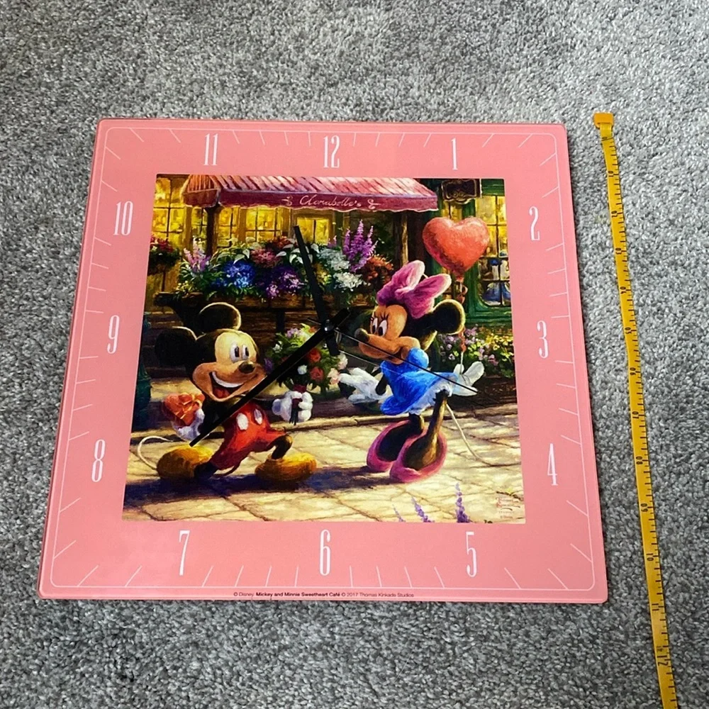 Disney Mickey & Minnie Sweetheart Cafe Thomas Kinkade Studios Glass Wall Clock