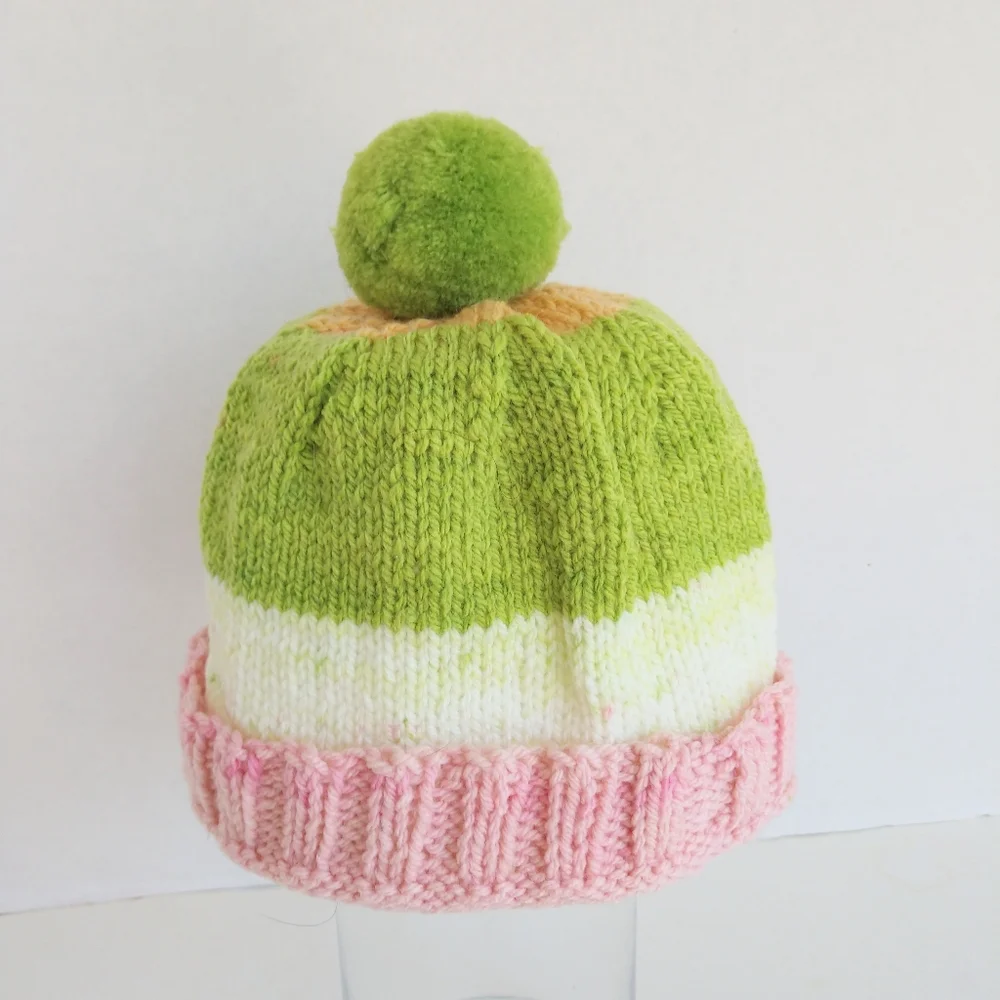 Hand Crafted Hat Beanie Pompom Sock Set Pink Green
