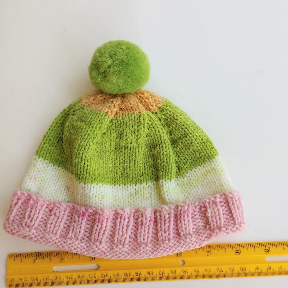 Hand Crafted Hat Beanie Pompom Sock Set Pink Green