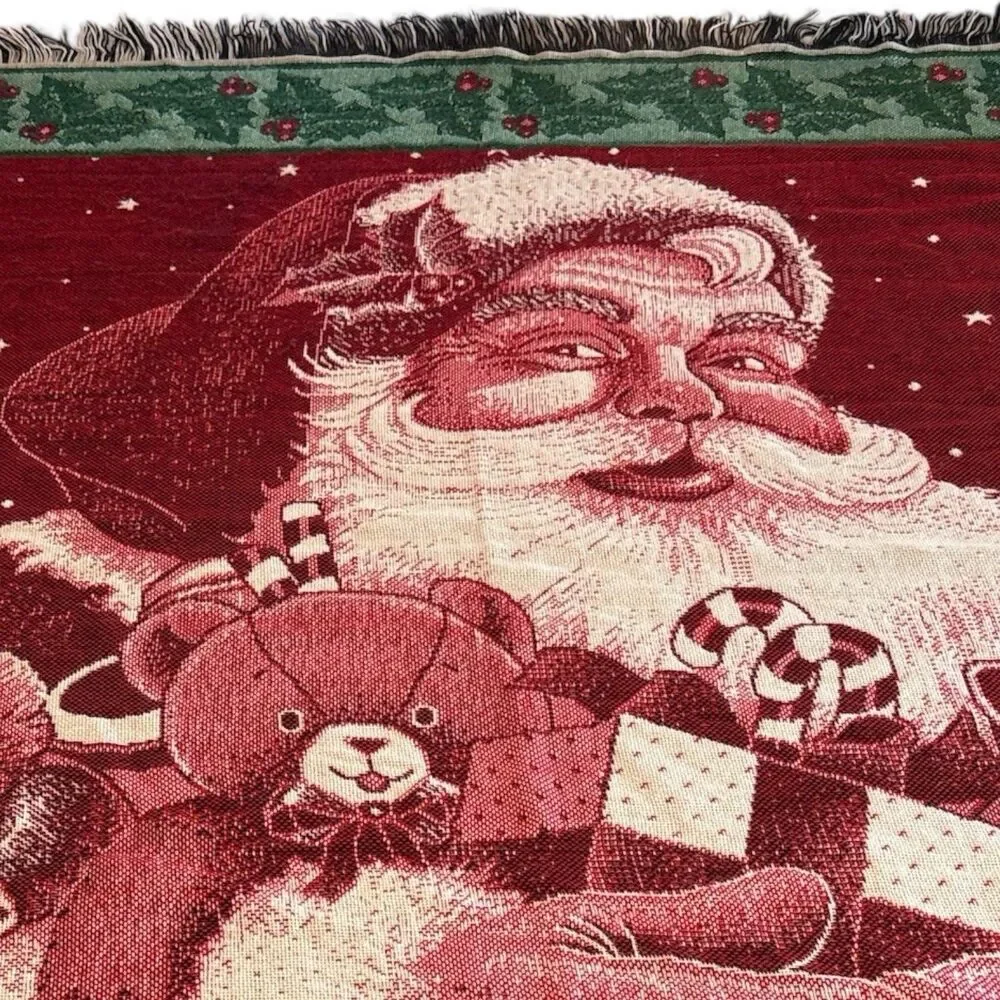 Vintage American Weavers Woven Santa with Toys Throw Blanket 60