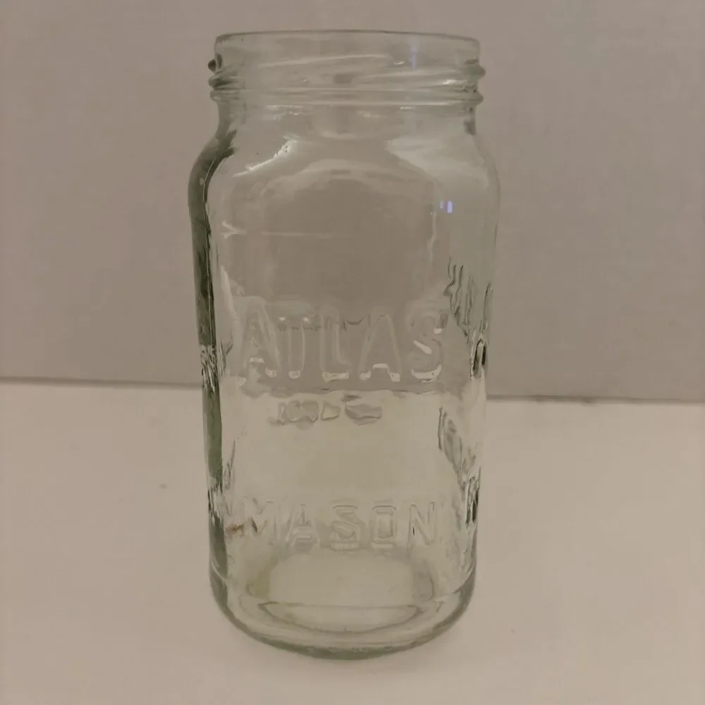 Atlas Mason Clear Glass Jar Pint Hazel-Atlas Glass Company 1910s-1950s NO LID