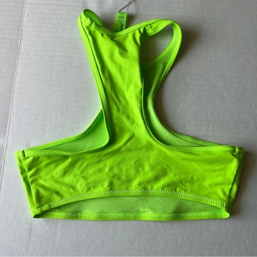 NWT SKIMS recycled swim high neck racerback top XS neon green