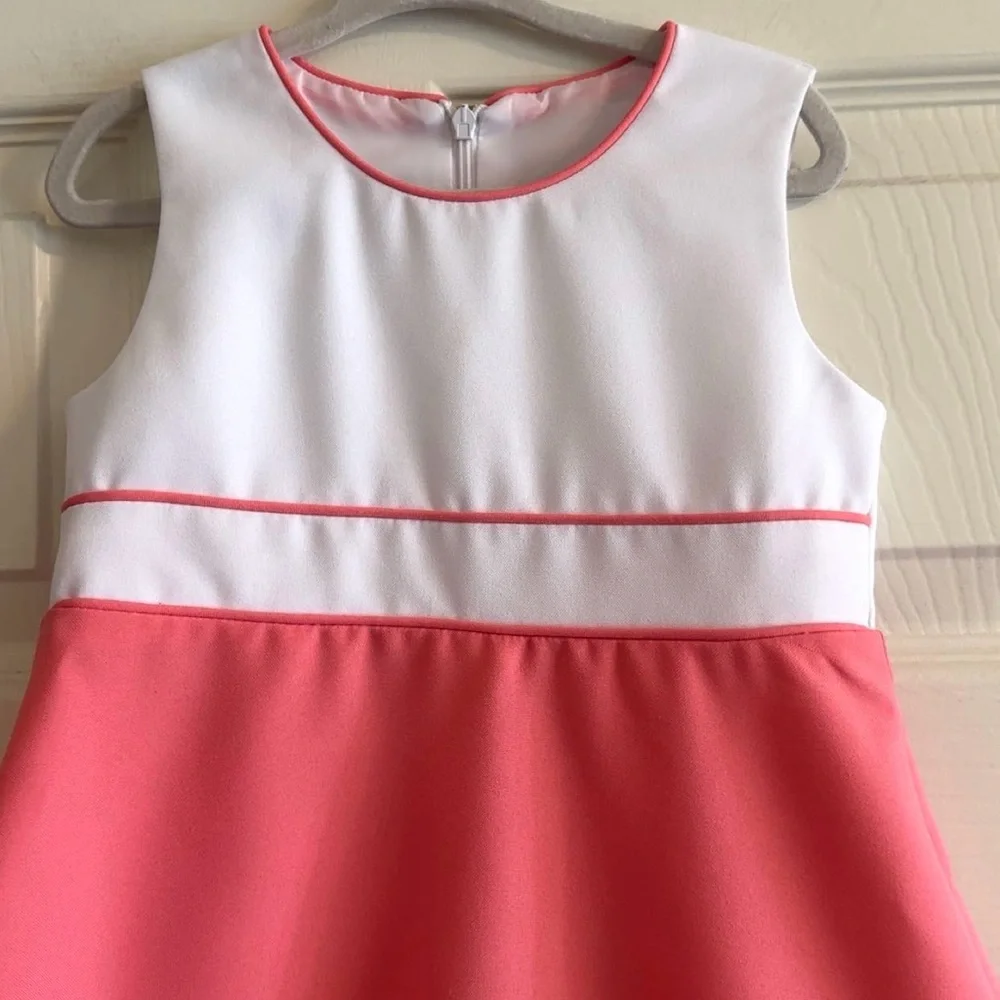 Bonnie Jean Pink and White Sleeveless Dress with A Polka Dot Trim and White Bows