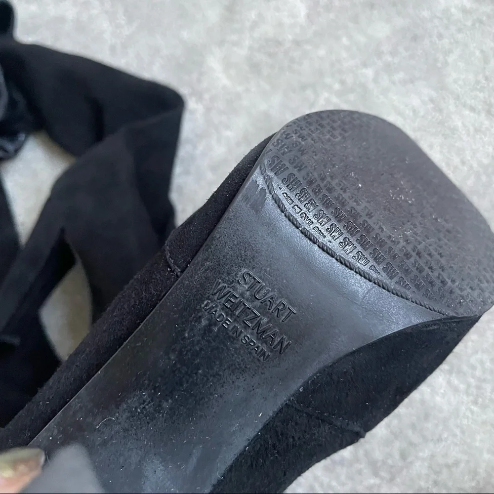 Stuart Weitzman Black Suede Over the Knee Thigh High Highland Boots EUC Size 6.5