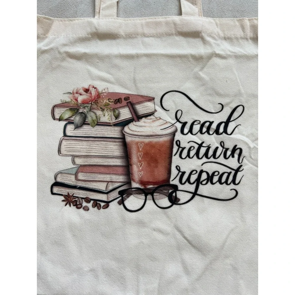 Read Return Repeat Canvas Tote Bag Book Lover Coffee Graphic Library Shopper