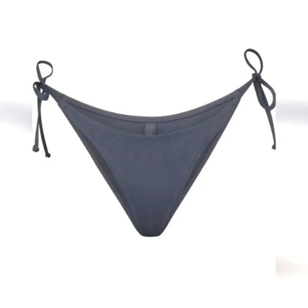 Skims Recycled Swim Size 4X Dipped Side Tie Bikini Bottoms Gunmetal Gray NEW