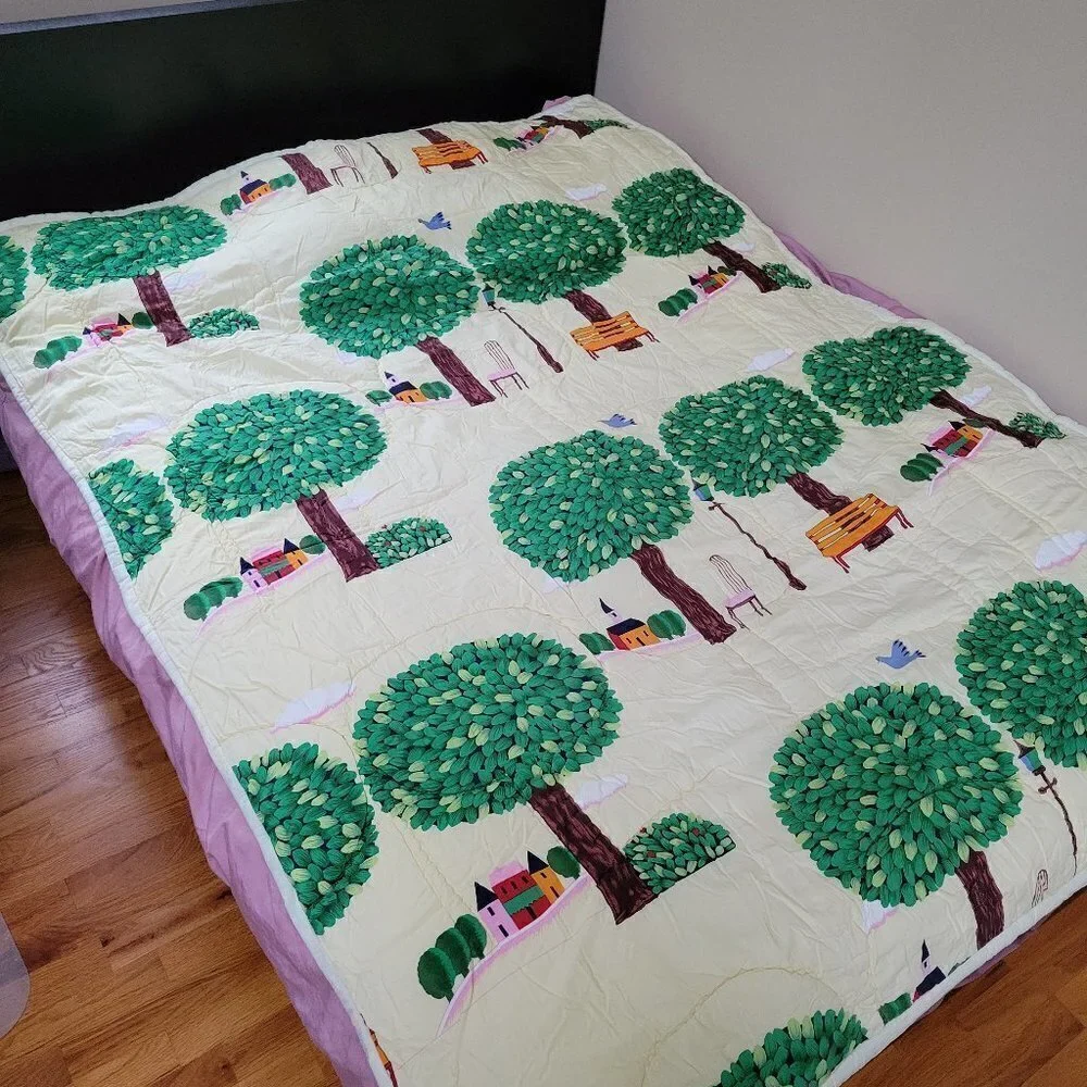 Full Size Children Tree House Colorful Yellow Graphic Print Cozy Quilted Blanket
