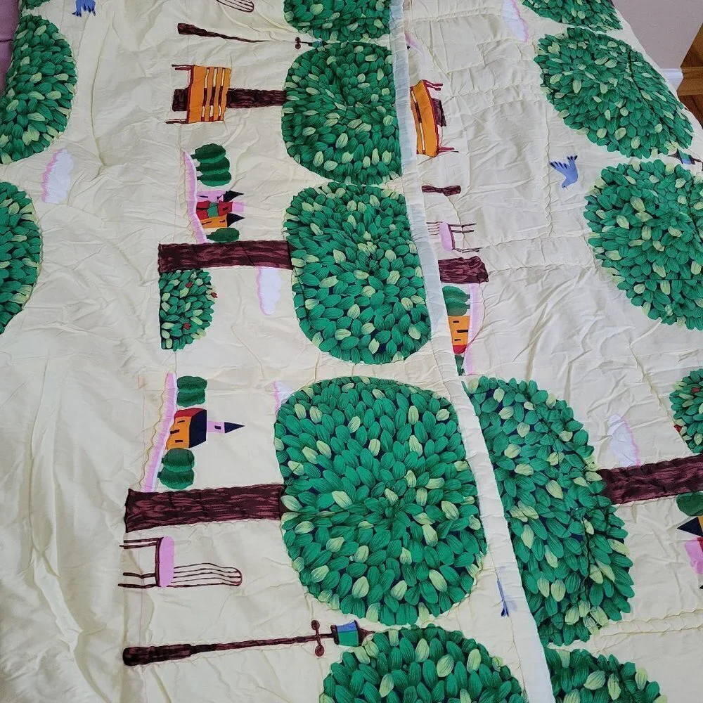 Full Size Children Tree House Colorful Yellow Graphic Print Cozy Quilted Blanket