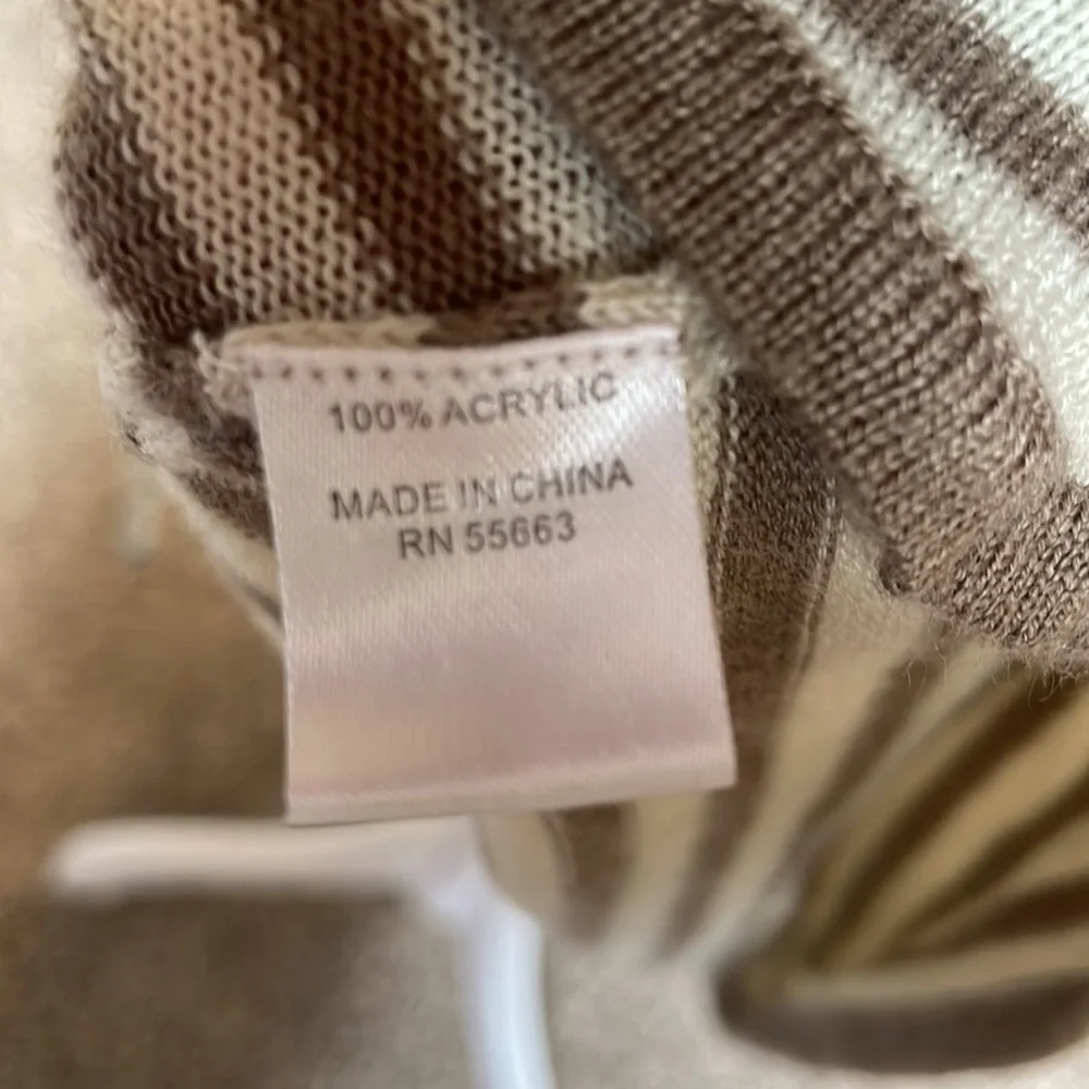 For Cynthia tan and brown striped cardigan with cinched back detail w/ pockets M