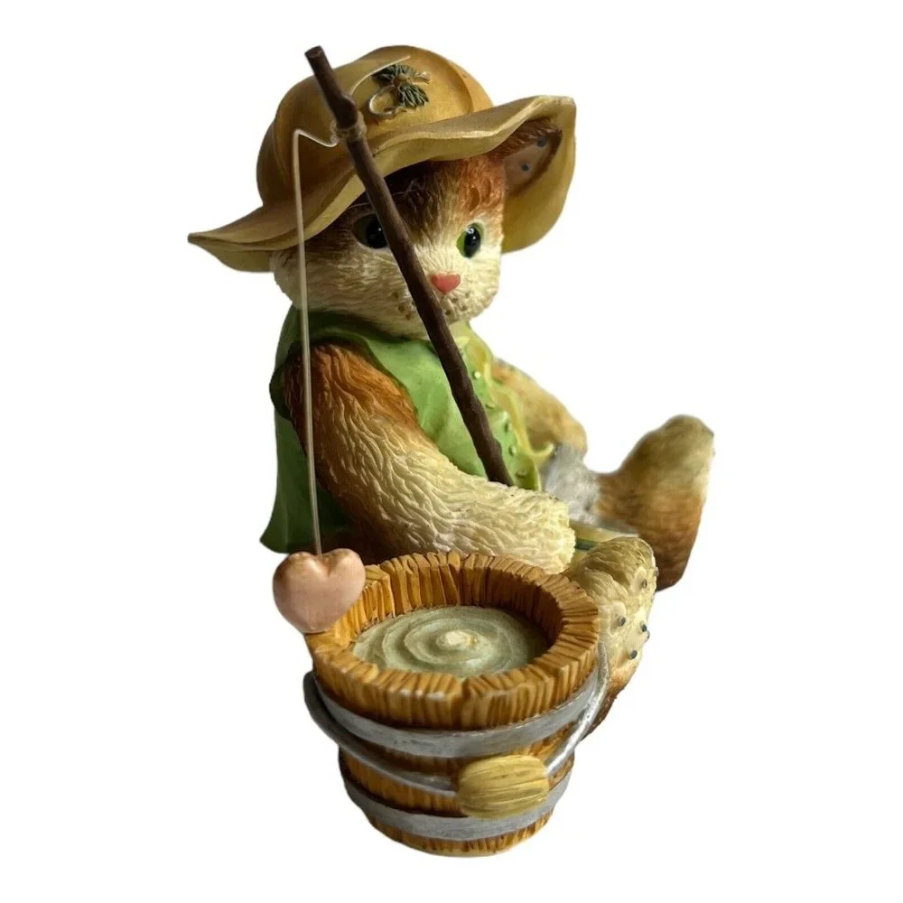 VTG Enesco Priscilla Hillman 1995 Figurine I’m Hooked On You‎ Fishing Kitten Cat