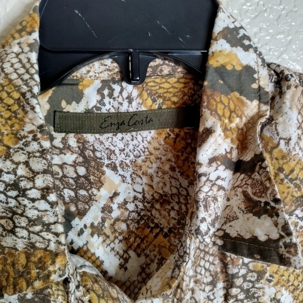 enza costa Cropped Snake-Print Cotton Jumpsuit Animal Print sz 3/ L