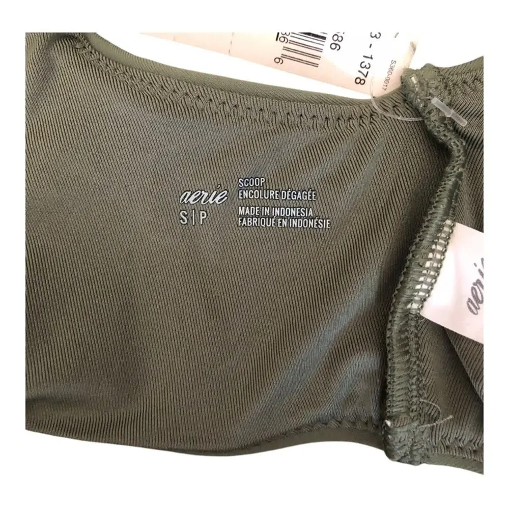 Aerie NWT Wide Strap Scoop Bikini Top Olive Fin Green Removable Pads Small