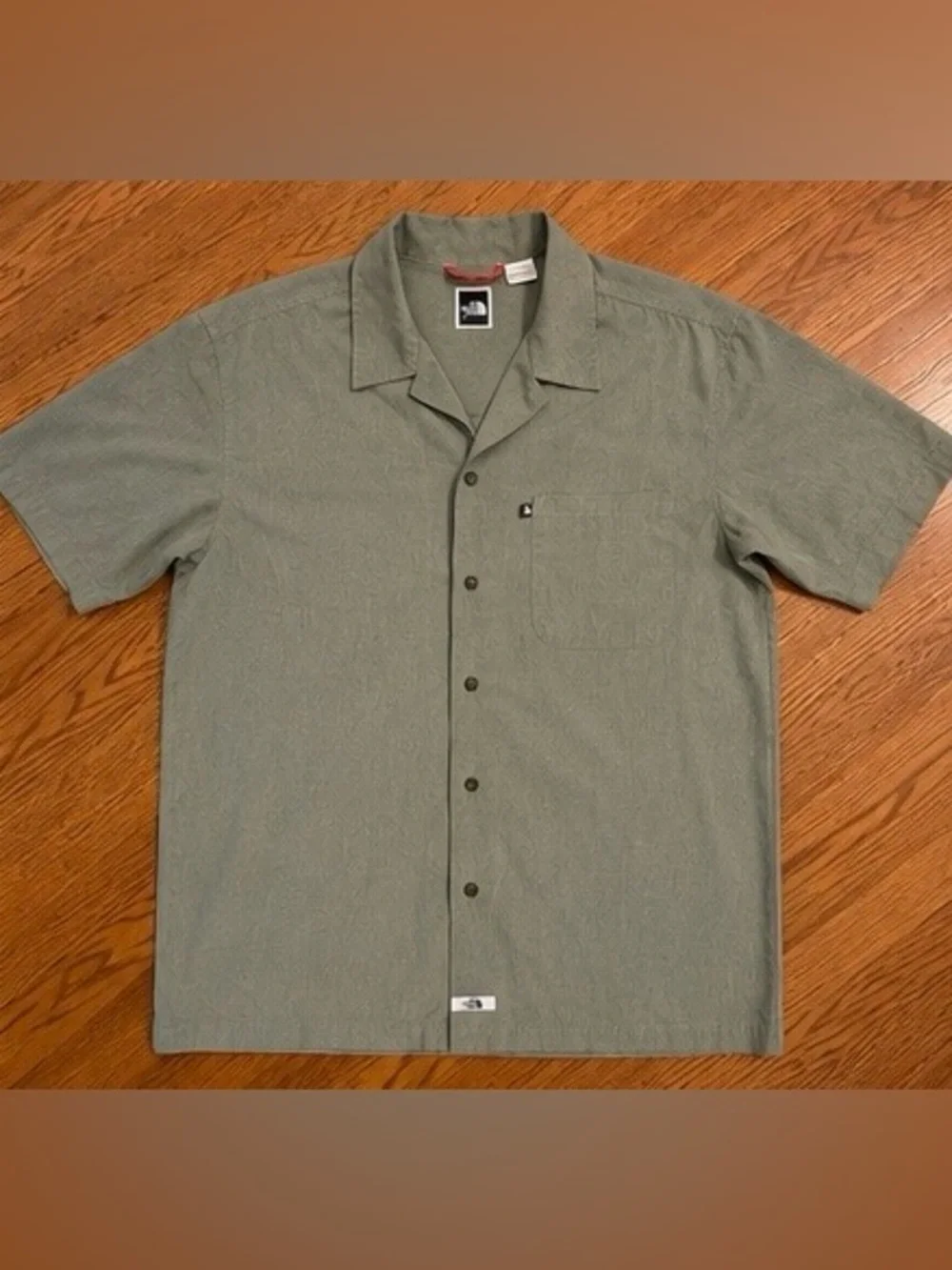 The North Face Men’s Olive Green Camp Shirt Button Front Short Sleeves | M|
