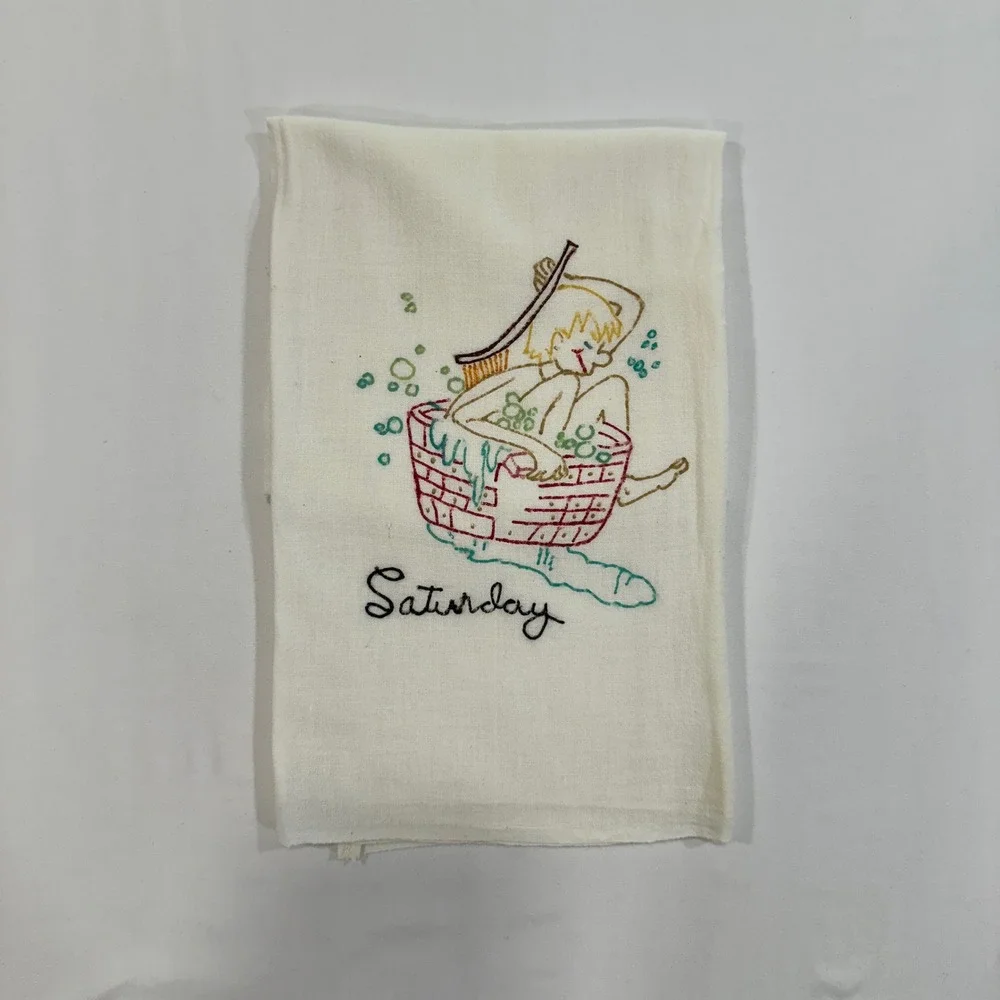 Vintage Days of the Week Tea Towels Hillbilly White Kitsch