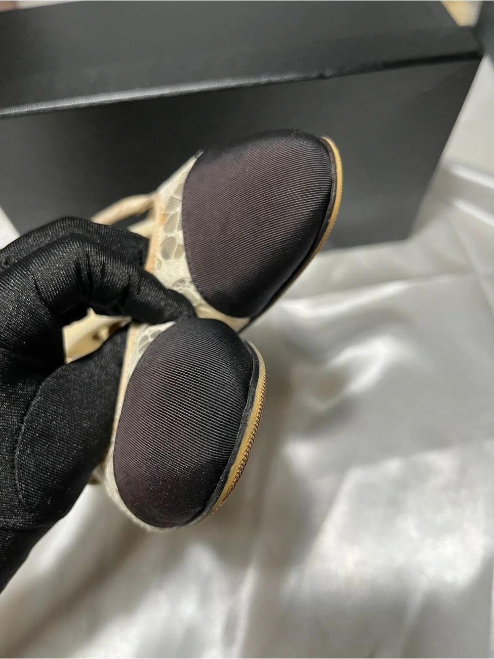 CHANEL Beige Lace Slingback Mules with Black Cap Toe