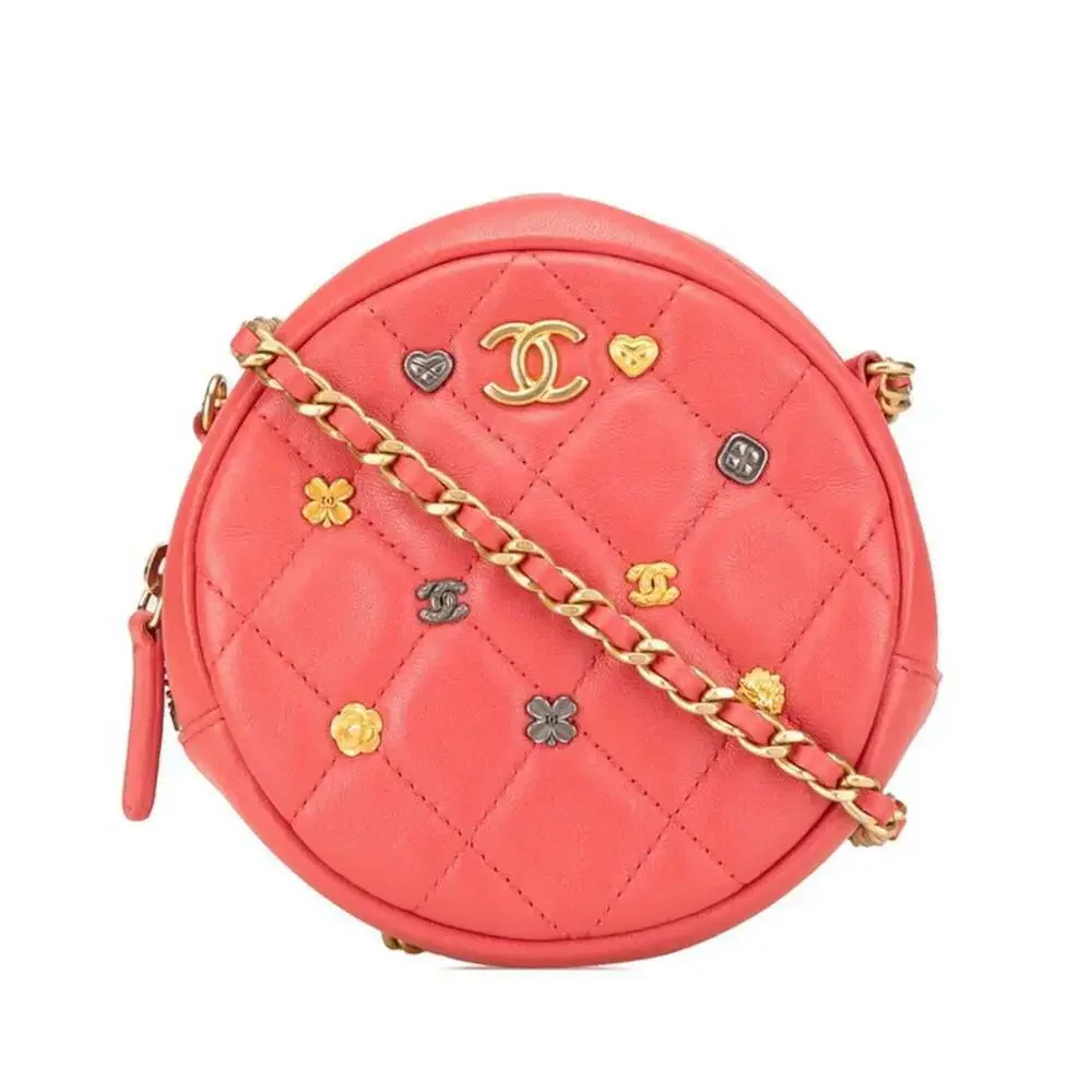 CHANEL Red Lambskin Leather Logo Shoulder Bag