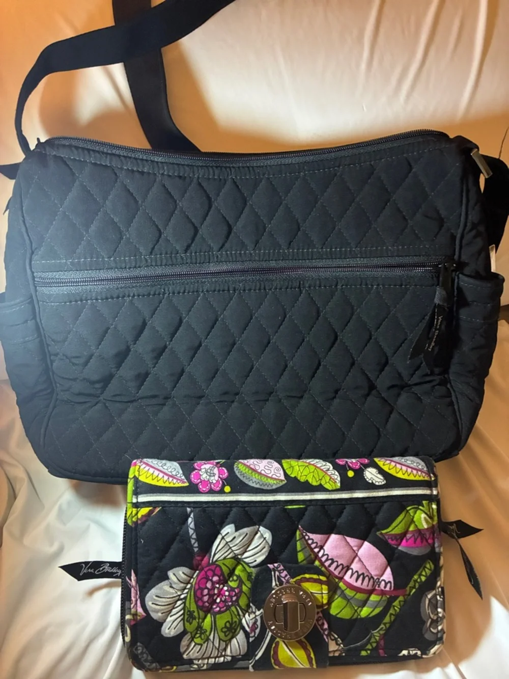Vera Bradley Black‎ Quilted Crossbody with Floral Wallet