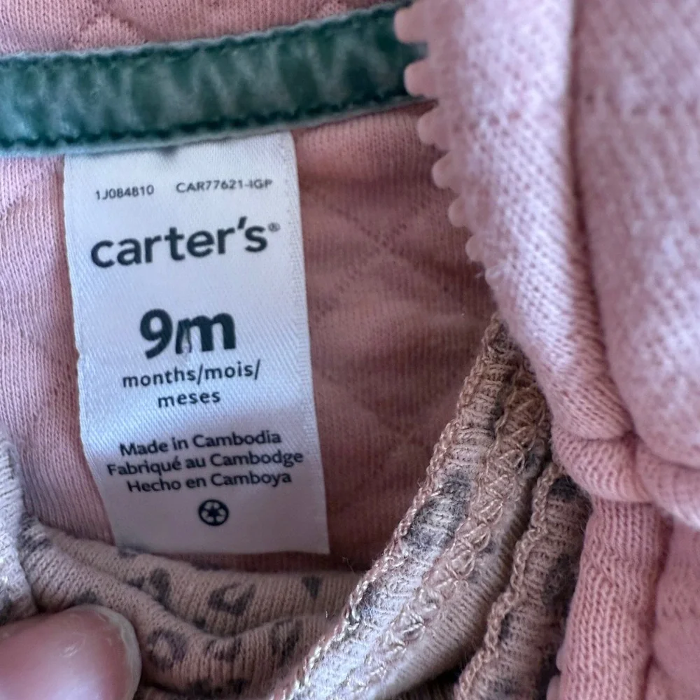 SALE Carter's Baby Girl Pink Quilted Vest‎ Leopard Print Bodysuit Set 9 Months