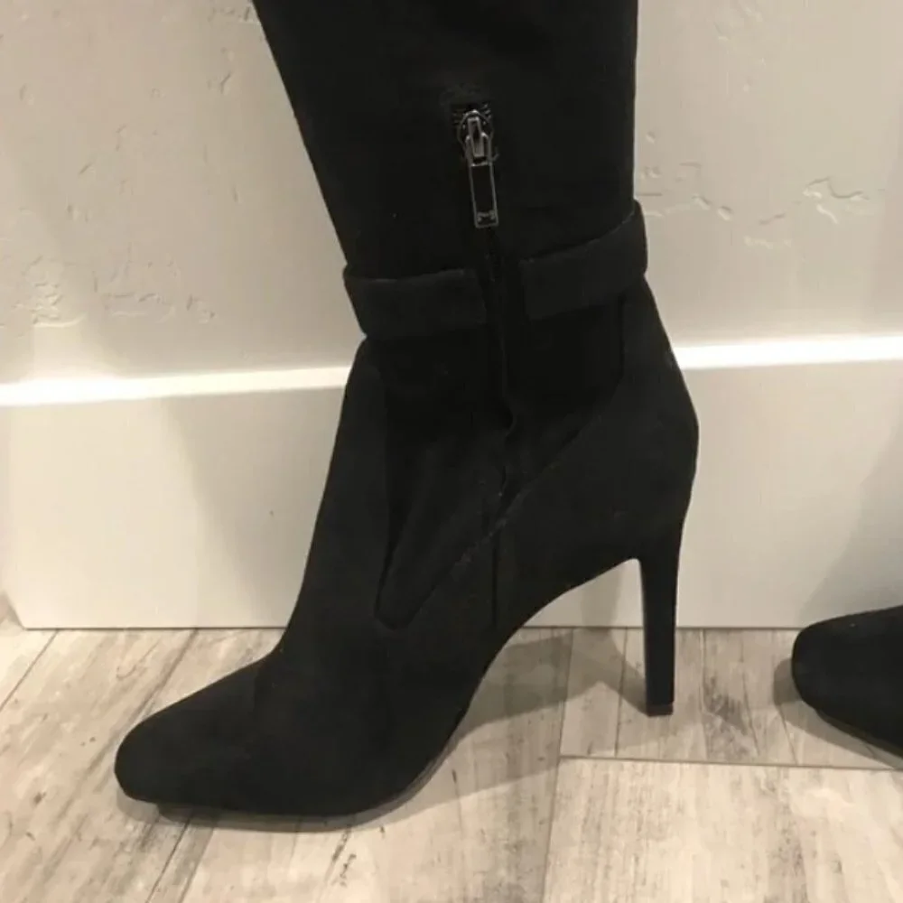 Marc Fisher Caia pull on over the knee buckle heeled boot 6.5