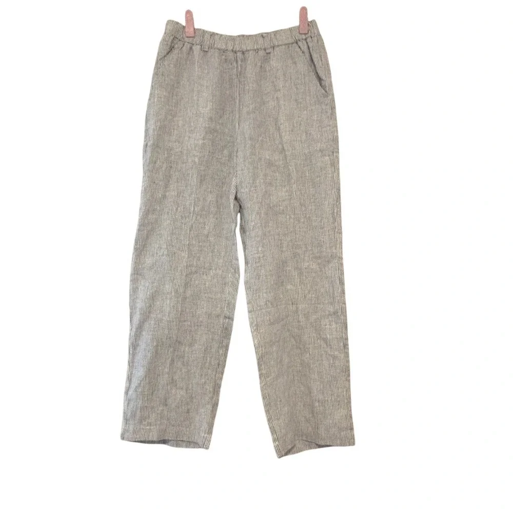 Quince oversized S linen blue stripe coastal preppy wide leg pull on pants HH