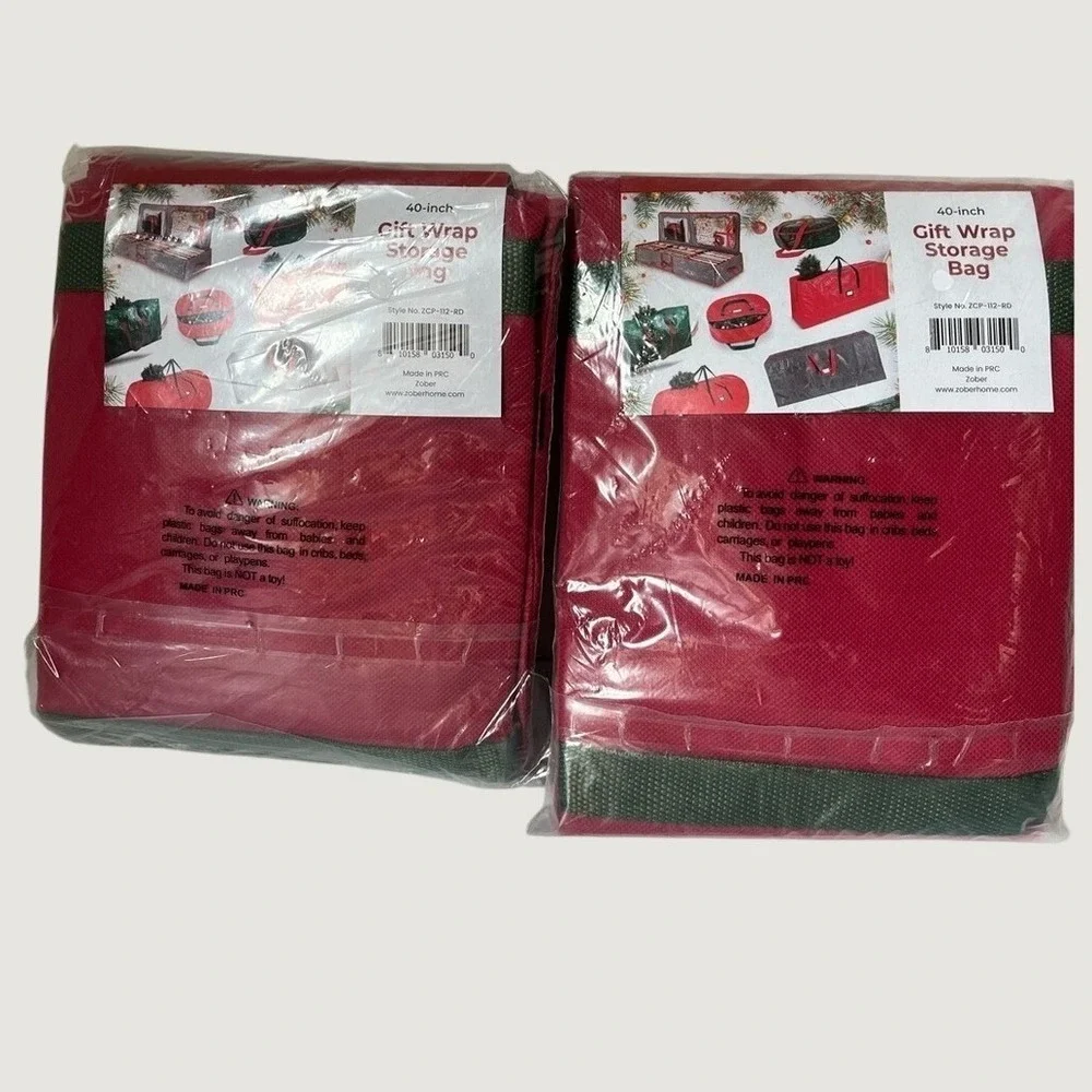 Zober Red Gift Wrap Roll Storage Bags Set Of 2 Zipper Closure Protective Festive