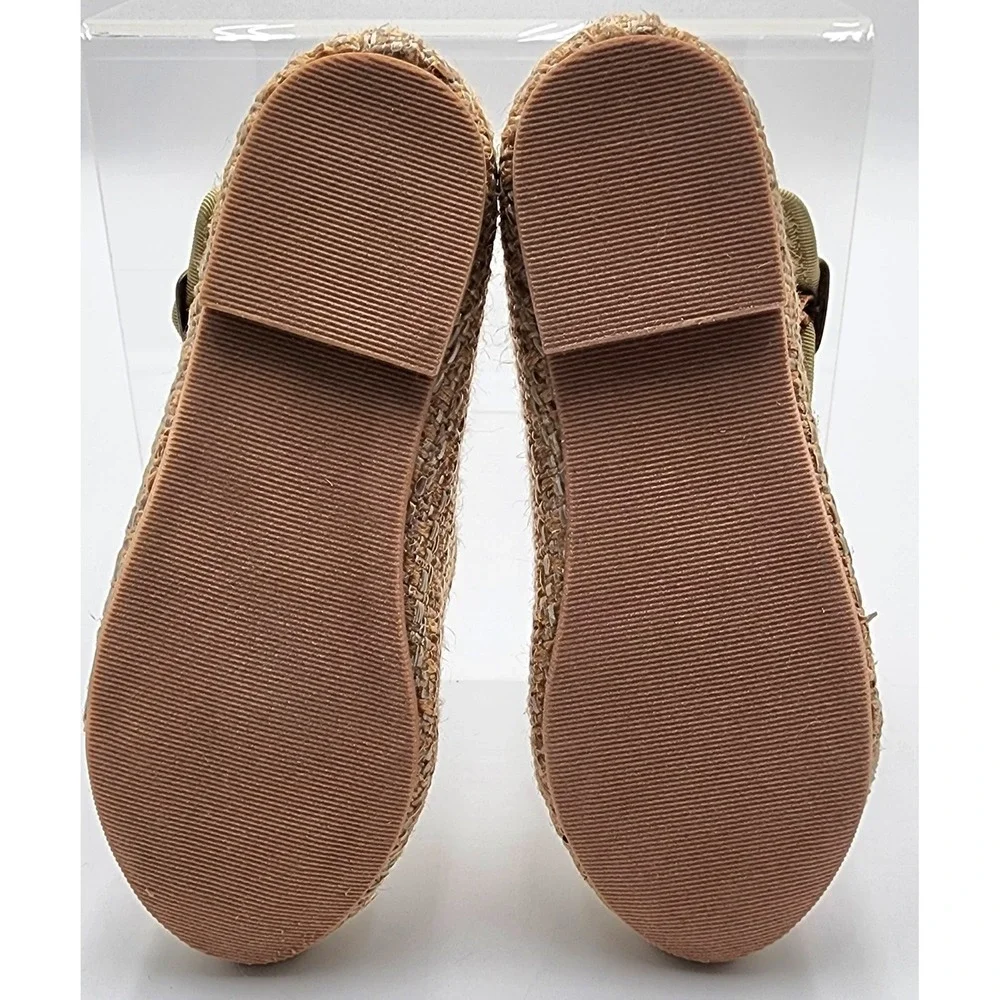 Joyfolie Brielle Mary Jane Kids Size Y1 Tan Floral Embroidered Woven Shoes NEW