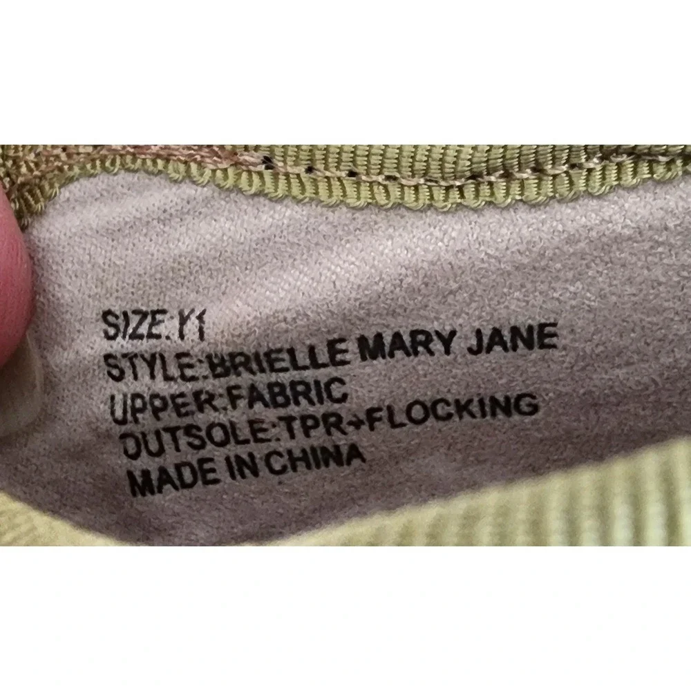 Joyfolie Brielle Mary Jane Kids Size Y1 Tan Floral Embroidered Woven Shoes NEW