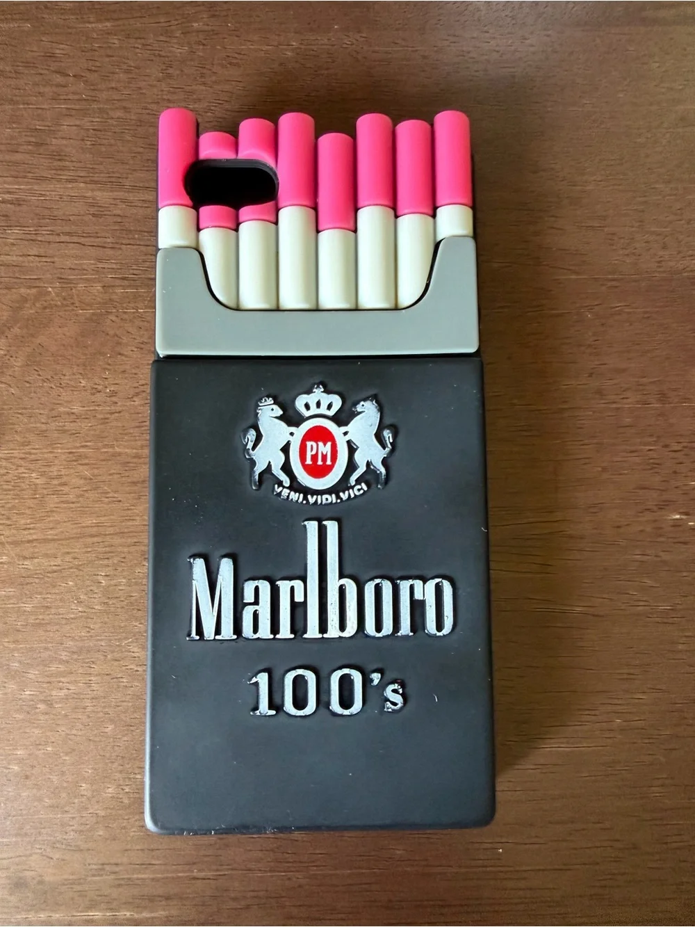 Marlboro Black Phone Case with Pink & Cream Cigarette Design