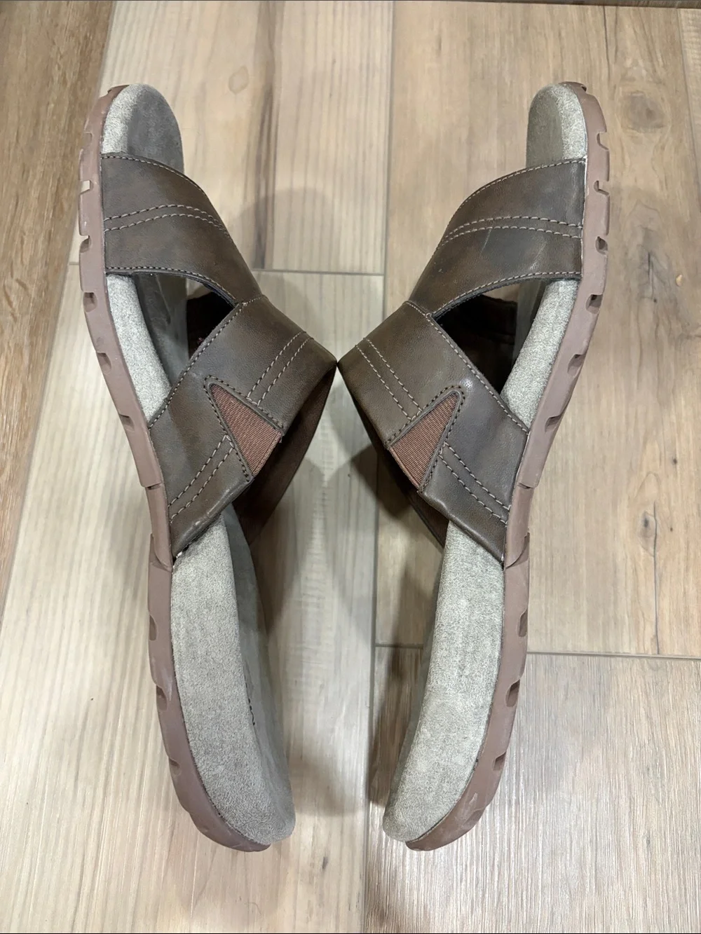 MERRELL J344737C Men's SLATE BLACK Brown Leather Sport Slide Sandals Size 14