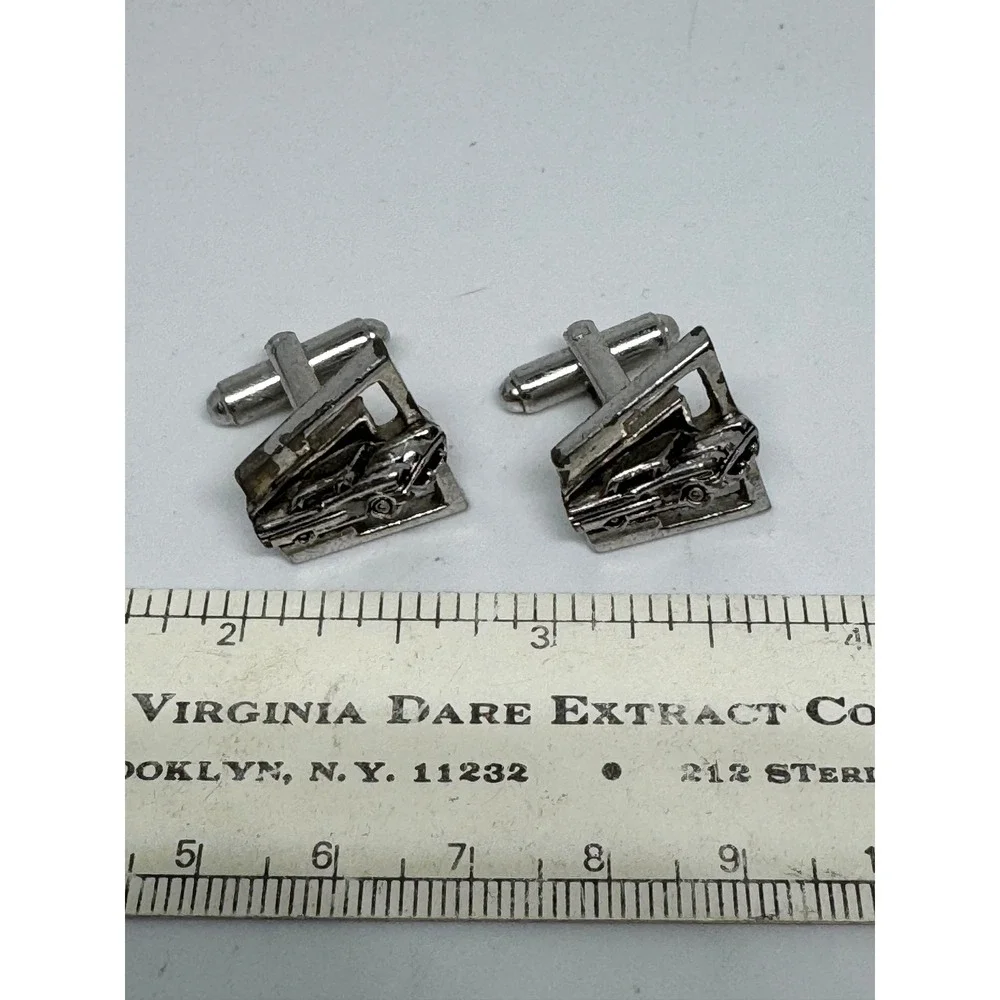 Vintage Silver Tone Classic Car Cufflinks Geometric Automotive Novelty Mens