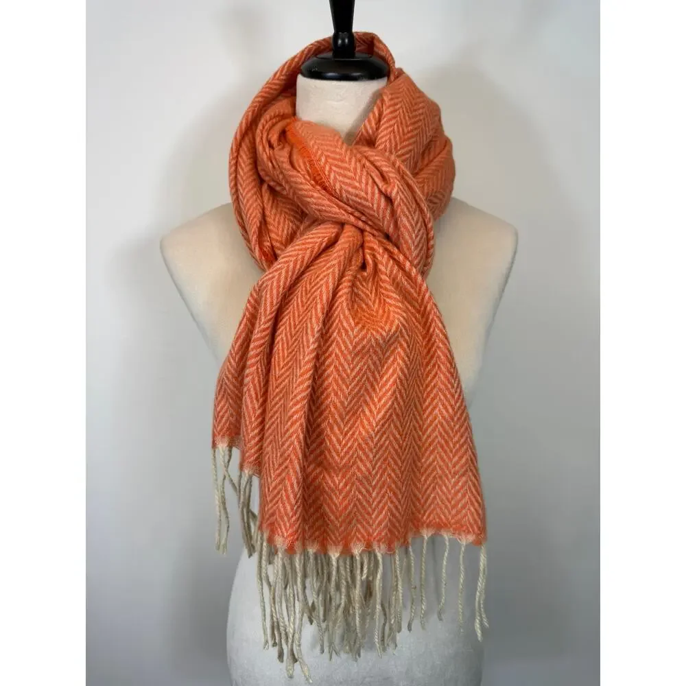 Alpaca Orange Herringbone Wrap / Oversized Scarf –‎ 76” x 27”