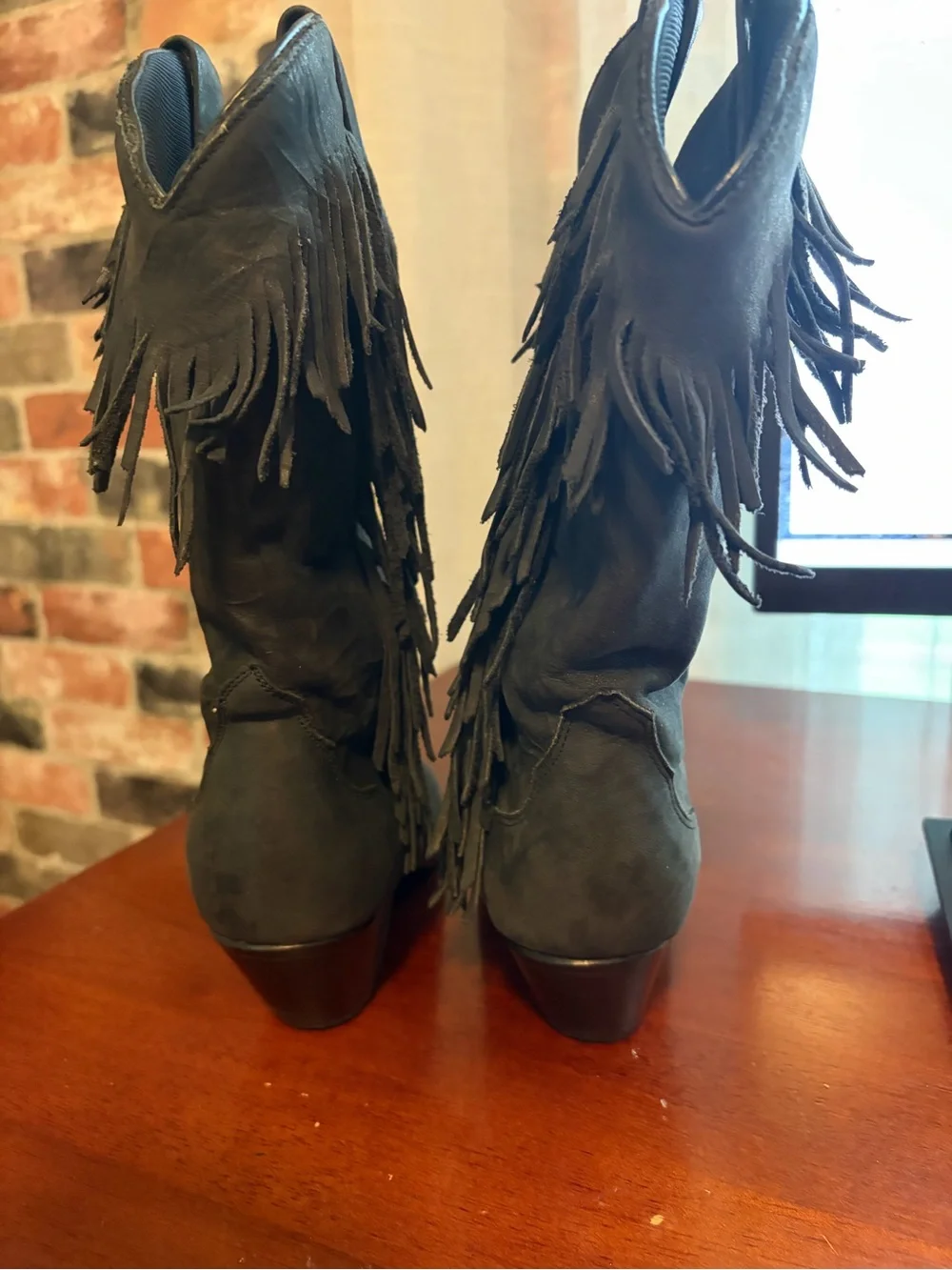 ACME Charcoal Fringe Cowboy mid calf boot