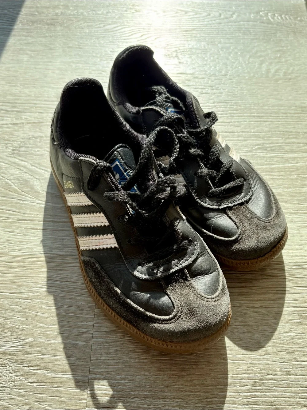 adidas Kids Samba Sneakers - Black with White Stripes and Gum Sole