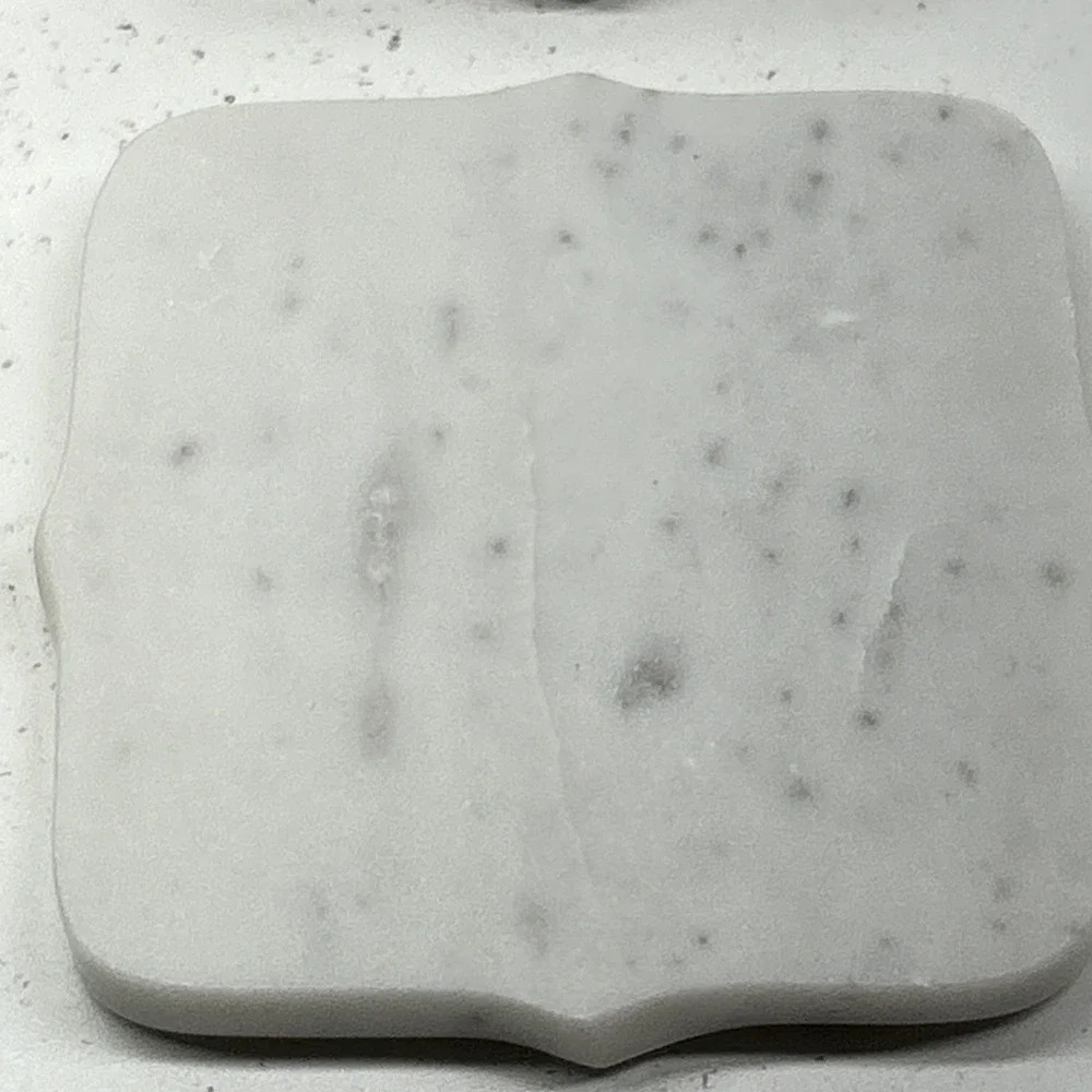 Vintage Set of 4 White Marble Coasters Scalloped Edges‎ Square Drink Holder