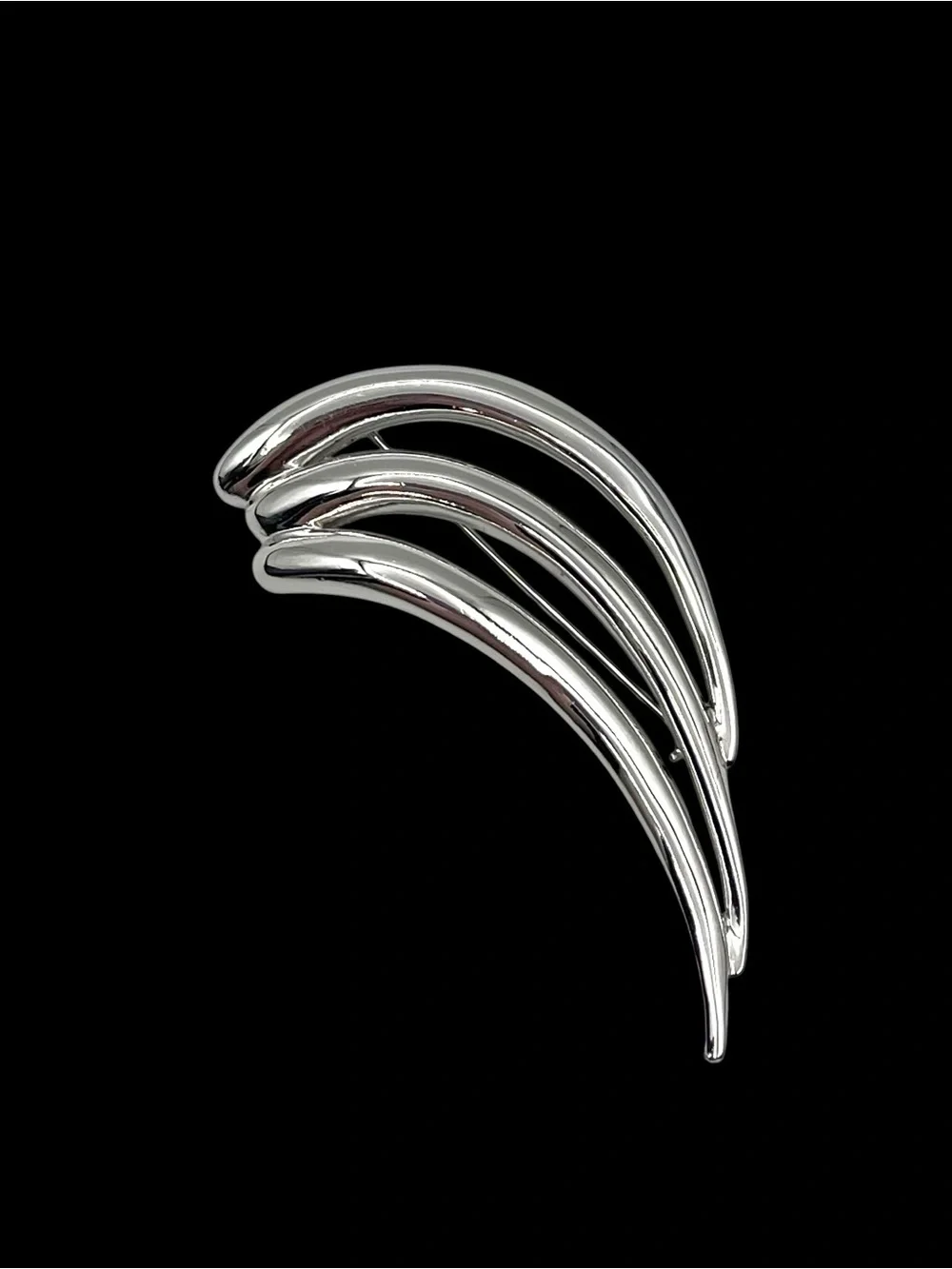 Vintage Modernist Silver Tone Swoosh Triple Bar Wave Brooch Pin