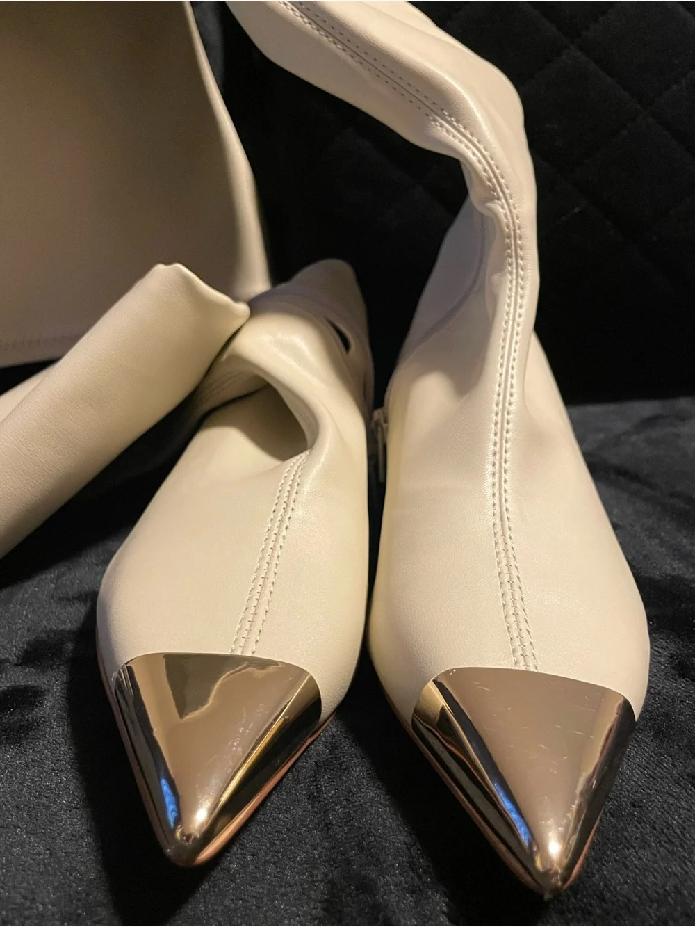 Katy Perry brand new Women's Over-the-Knee Cream Boots with Gold Toe Cap