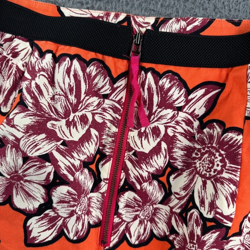 Anthropologie Maeve Mini Skirt Women 4 Hawaiian Floral Orange Stretch Clasp‎ Zip