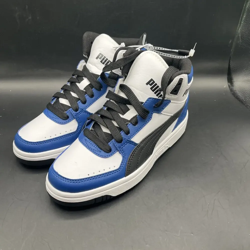 Puma Rebound Joy High Top Kids White Royal Blue Sneakers Casual Shoes Size 4C