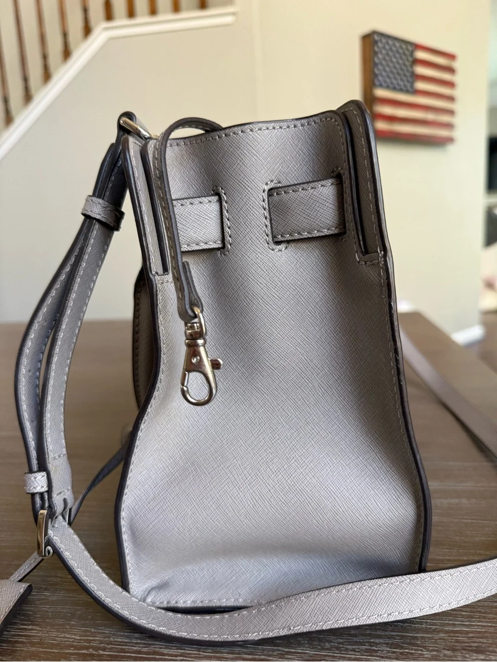 Michael Kors Women's Saffiano Leather Satchel Handbag - Grey