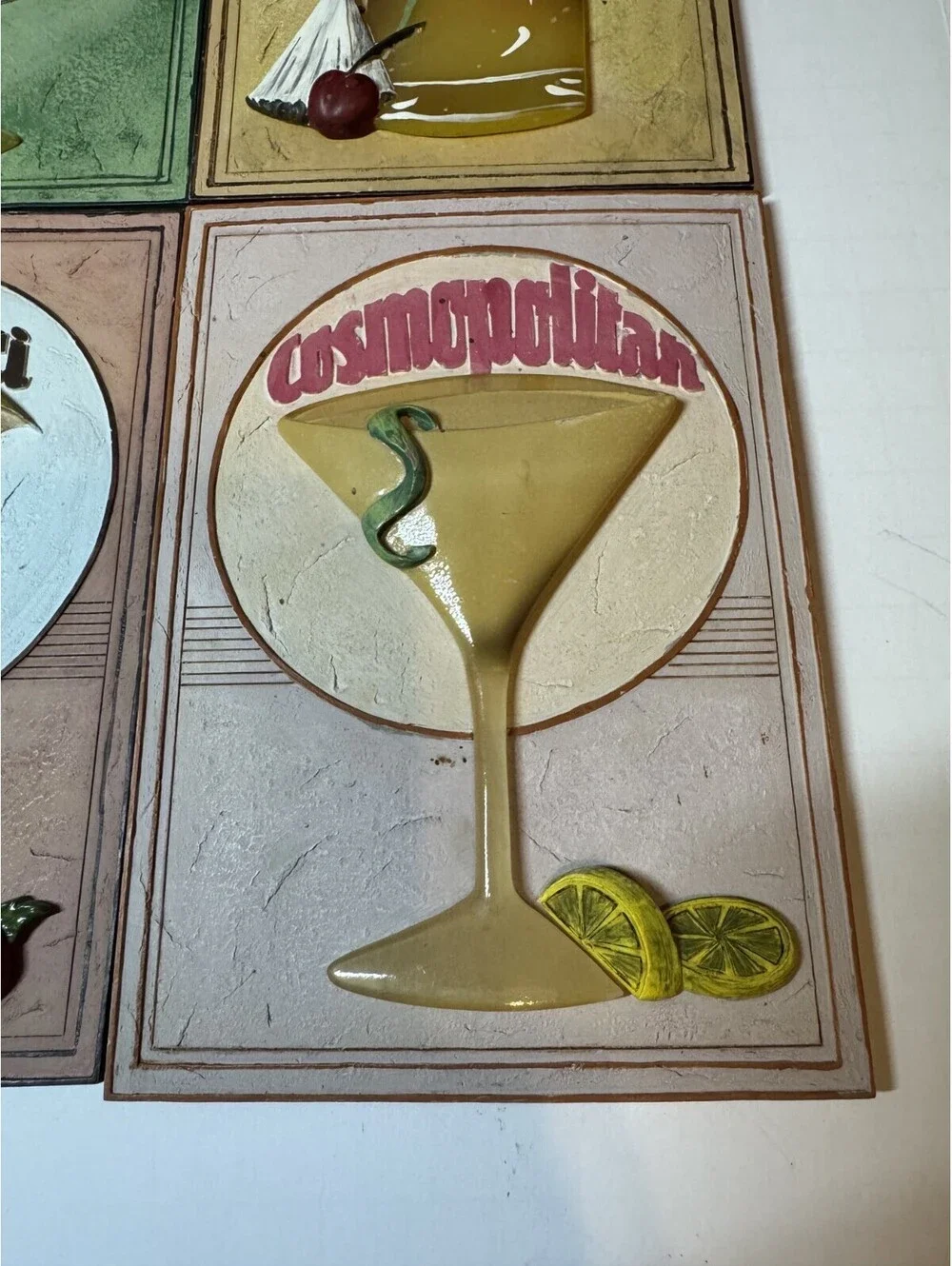 (4) Tropical Drink 3D Resin Wall Plaques 2004 Mai Tai Cosmo Daiquiri Margarita