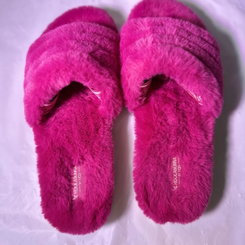 Koolaburra Fuzzy Magenta Kids Slippers