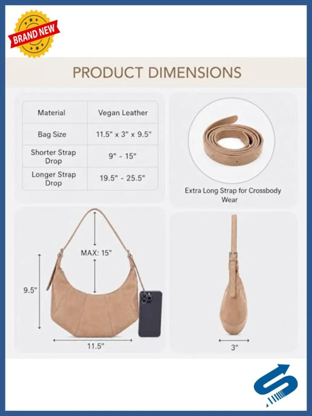 Slouchy Vegan Leather Hobo Shoulder Bag with 2 Adjustable Straps Convertible