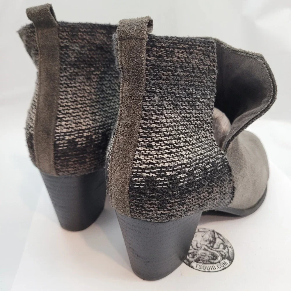 Minnetonka Ankle Boots Womens Grey Suede Woven Block Heel Booties 81045