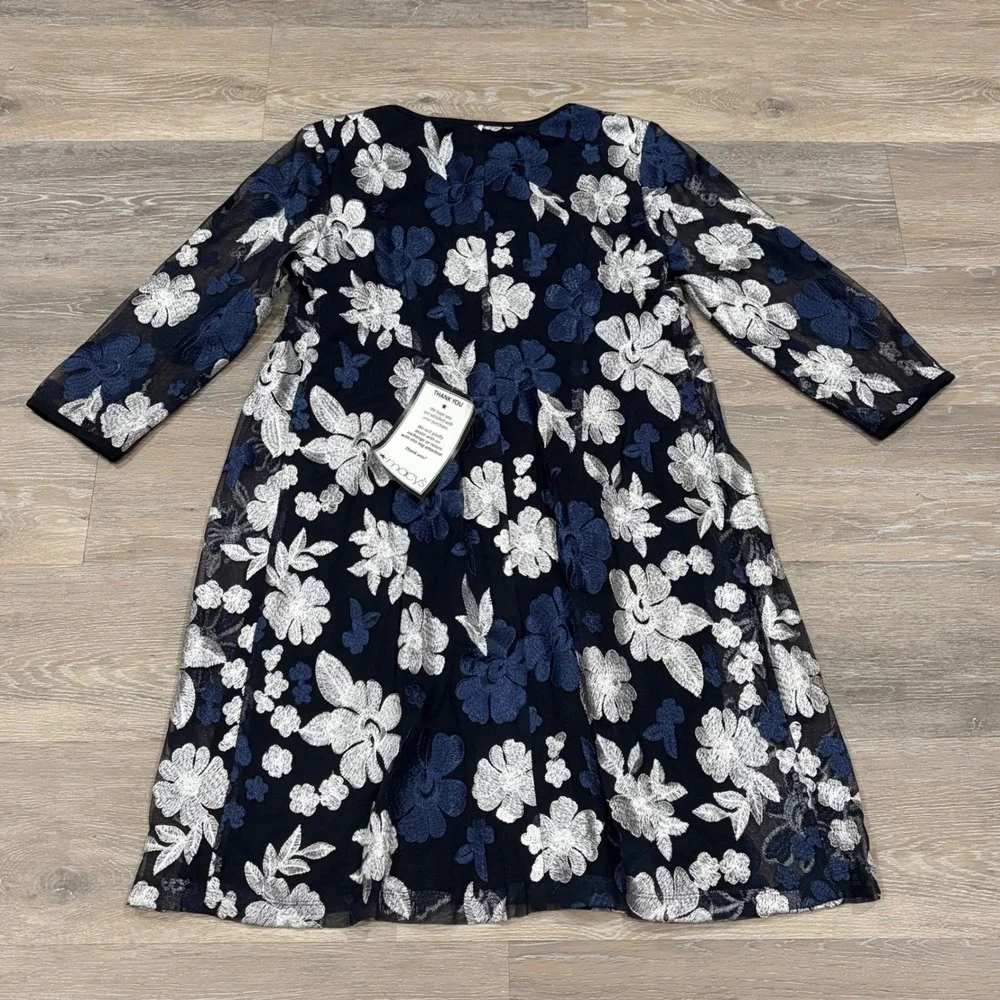 Connected‎ Apparel Navy Blue Floral Embroidered Jacket Dress Set 8P