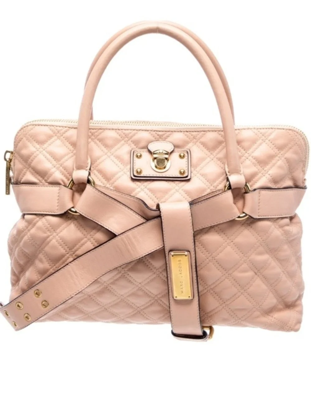 Marc Jacobs Quilted Satchel in Soft Pink with Gold Hardware