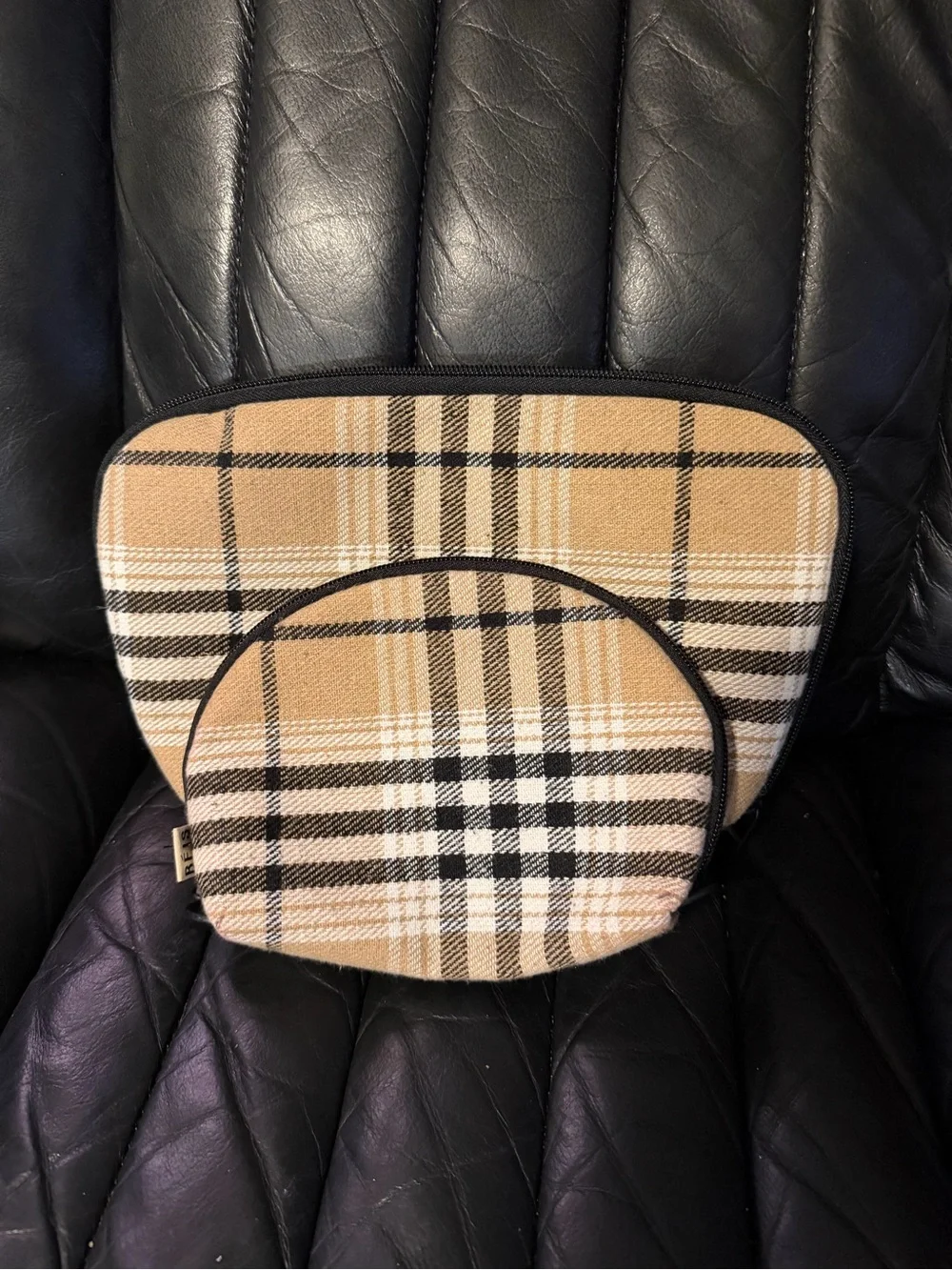 BEIS Beige Plaid Cosmetic Pouch Set