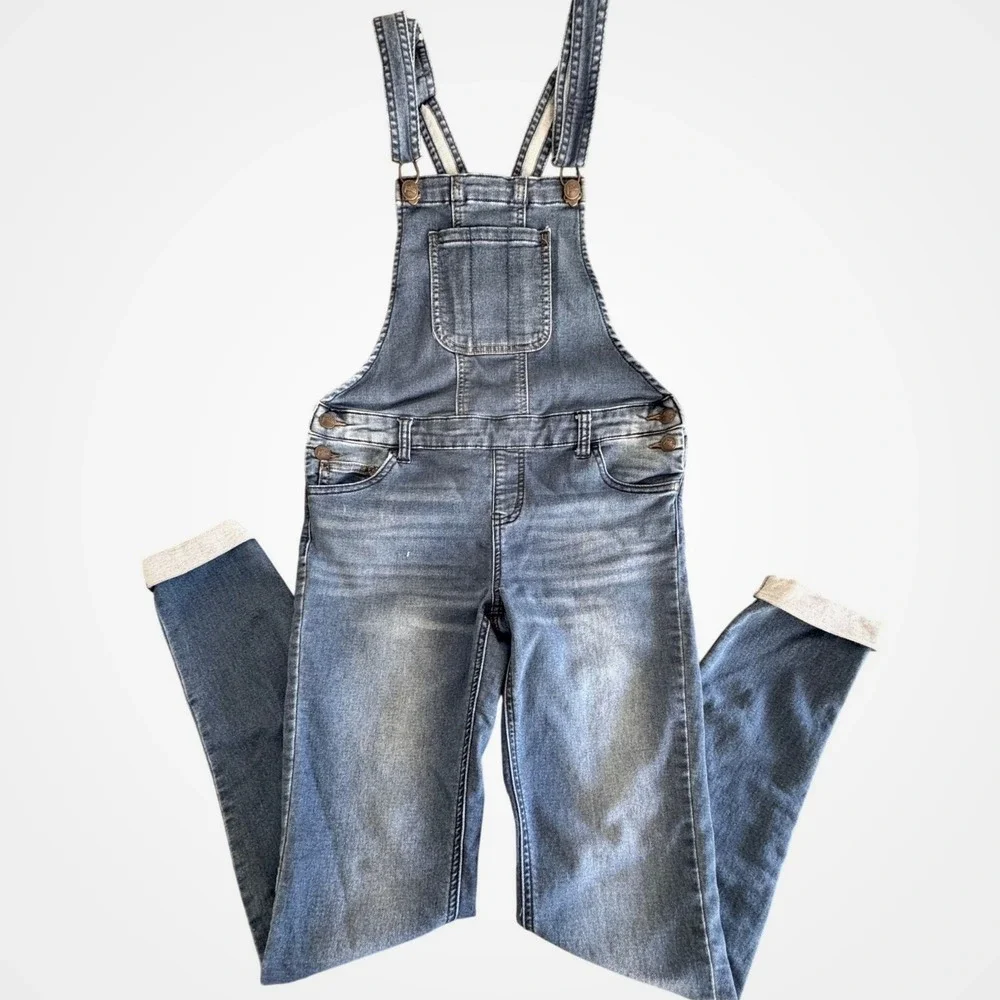 Justice Girls Medium Wash Denim Skinny Leg Bib‎ Overalls Blue Kids